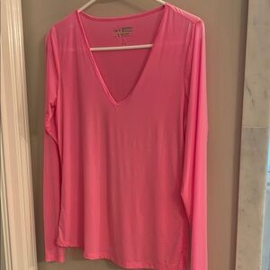 Jamie Sadock Hot Pink Long Sleeve V-Neck Mesh SPF top .